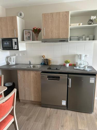 a small kitchen with a sink and a dishwasher at Wattrelos Appart'S in Wattrelos