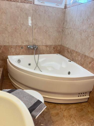 a bathroom with a bath tub in a room at Drosia Hotel in Kato Loutraki
