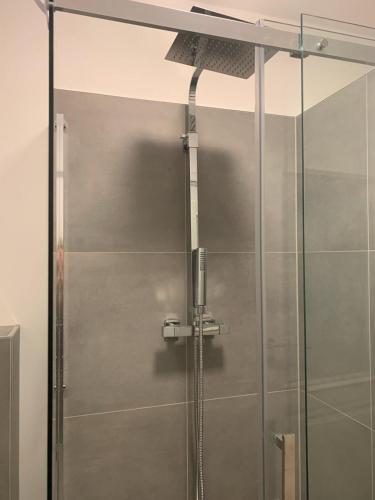 a shower with a glass door in a bathroom at Modern 4-bedroom apartment near Hamburg in Rosengarten