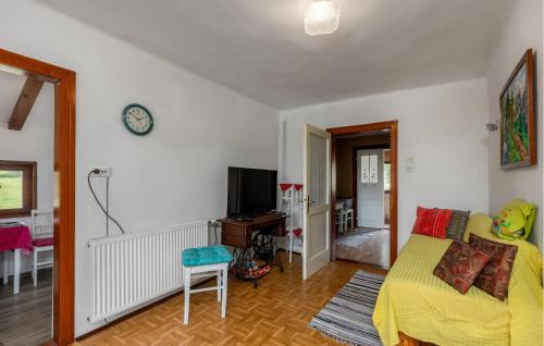 a living room with a yellow bed and a tv at Gorgeous Home In Ravna Gora With Wifi in Ravna Gora