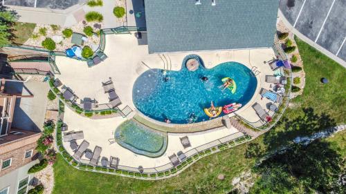 an overhead view of a pool with an elephant shaped pool at Cliffside Lake Retreat - 2 BDR Walk to Table Rock in Branson