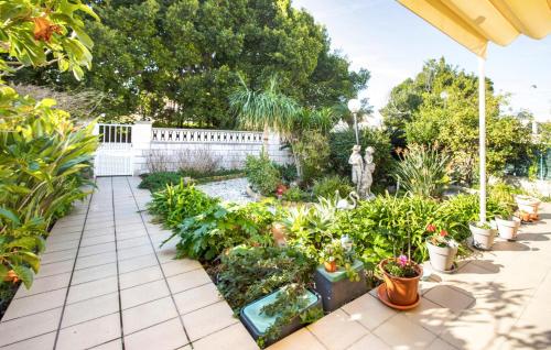 a garden with potted plants on a patio at Beautiful Apartment In Oliva With Wifi in Playa Oliva Nova
