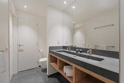 a bathroom with a large sink and a toilet at Villa Comfort | 6 Pers. (Villa 56) in Ouddorp