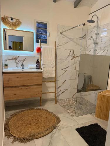 Koupelna v ubytování Maison confortable à Petit-Canal avec jardin 52 m²