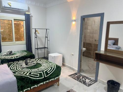 Cette chambre comprend deux lits et une salle de bains pourvue d'une douche. dans l'établissement Aswan City Star, à Assouan