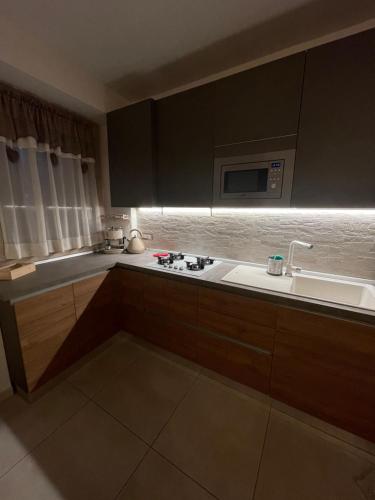 eine Küche mit Spüle und Mikrowelle in der Unterkunft B&B da Nonna Liana in Fanano