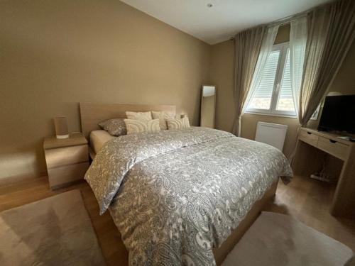 a bedroom with a large bed and a window at Maison neuve in Berson