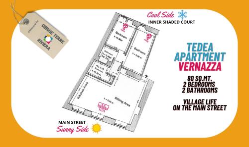 a drawing of a floor plan of a building at Tedea Apartment in Vernazza