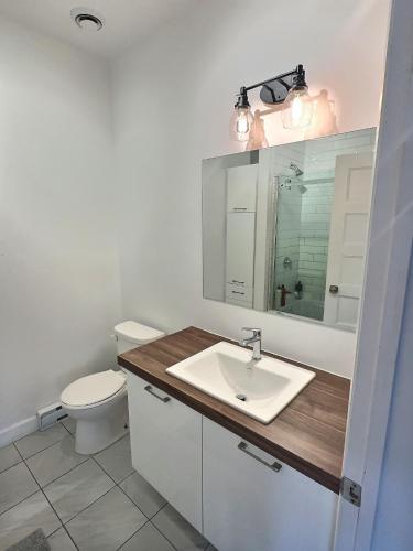 a bathroom with a sink and a toilet at Chez Temporel - Condo urbain in Quebec City