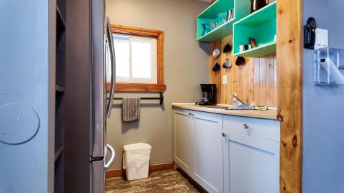 a kitchen with a refrigerator and a sink at Winter at Wildwood in Bailieboro