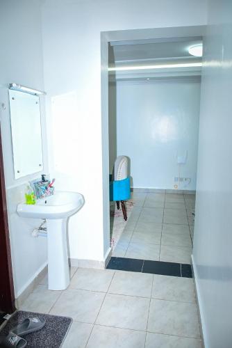 a bathroom with a sink and a mirror at Polo Executive Abodes in Nairobi