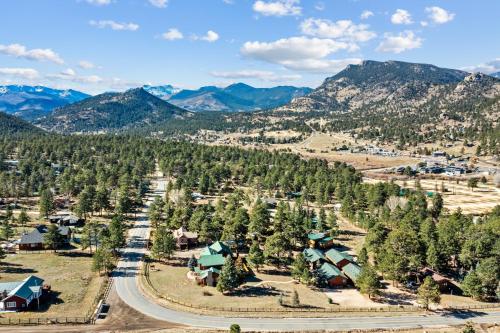 an aerial view of a resort with mountains in the background at Mountain Shadows Resort in Estes Park