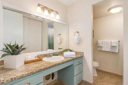カハナにあるNapili Shores D126 · NSD126 Cozy Studio Steps to Beachの洗面台、鏡、トイレ付きのバスルーム