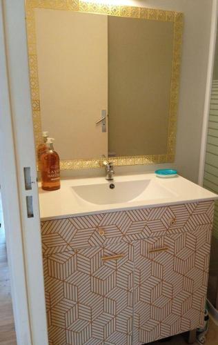 a bathroom with a sink and a mirror at Le briochin in Saint-Brieuc