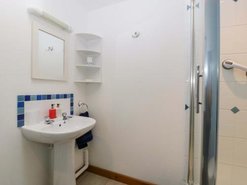 een badkamer met een wastafel en een douche bij Orchard Cottage in Hartpury