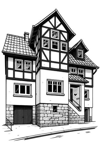 a black and white drawing of a house at Moderne Ferienwohnung Klosterblick in Guxhagen