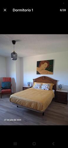 a bedroom with a large bed and a chair at La Casa del Cribero in Mieza