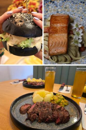 un collage de fotos de diferentes tipos de alimentos en Freyja Hostal Boutique - Café Bistró, en Bogotá