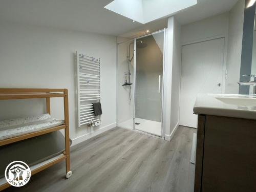 ein Badezimmer mit Dusche und Waschbecken in der Unterkunft Spacieux Gîtes en Vendée avec Piscine Chauffée - FR-1-426-596 in Soullans