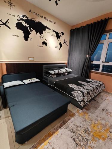 Postel nebo postele na pokoji v ubytování HI Studio Mesahill Premier with Bathtub