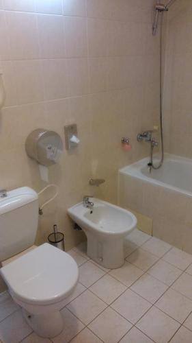 a bathroom with a toilet and a sink and a tub at Zámek Havířov in Havířov