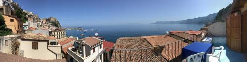 an aerial view of a city and the water at Casa Vela B&B in Scilla