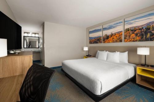 a hotel room with a bed and a television at Days Inn by Wyndham Murphy in Murphy