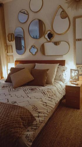 a bedroom with a large bed with mirrors on the wall at El Paraiso de Pepa in Castellón de la Plana