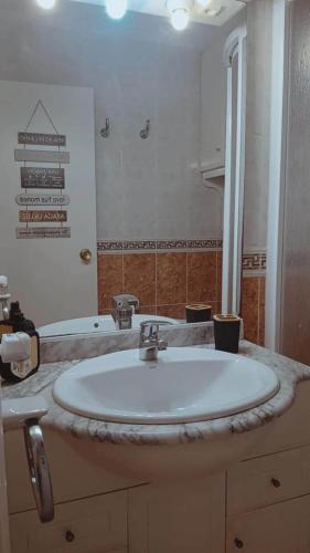 a bathroom with a sink and a large mirror at El Paraiso de Pepa in Castellón de la Plana