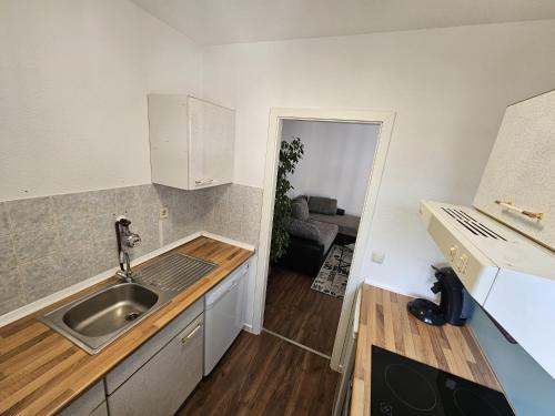 a kitchen with a sink and a counter top at Central-Apartment-Adria in Saarbrücken