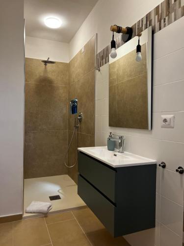 a bathroom with a sink and a shower at WonderHouse casa vacanze in Boiano