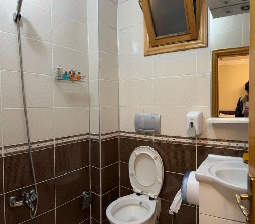 a bathroom with a toilet and a sink at Duha Uzungöl Apart Otel in Çaykara