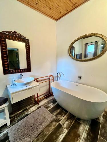 a bathroom with a large tub and a sink at 31 on Kloof in Aurora