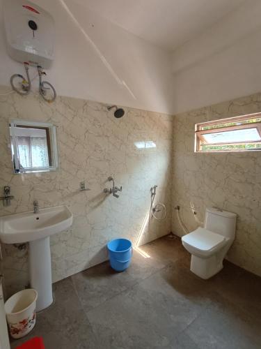 a bathroom with a sink and a toilet at Drukinn gaireykhet homestay in Thode
