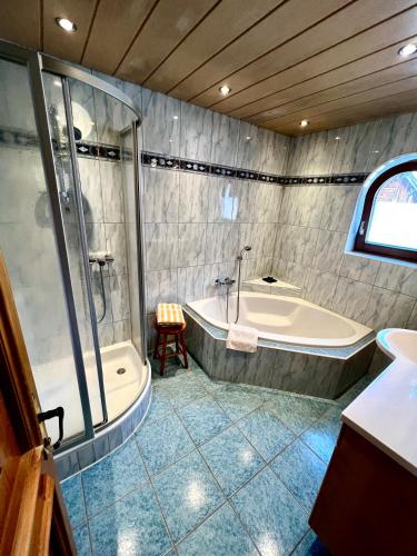 a bathroom with a tub and a shower and a bath tub at Lexhof in Sellrain