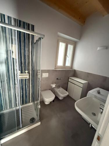 a bathroom with a shower and a toilet and a sink at Riverwell in Sesto Calende