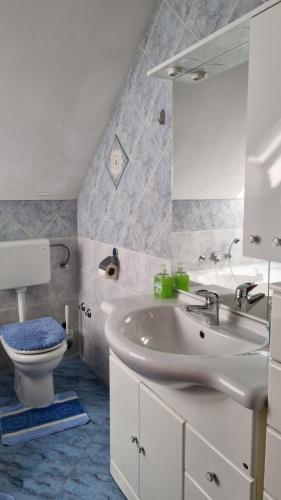 a bathroom with a white sink and a toilet at Apartman Bosco in Ravna Gora