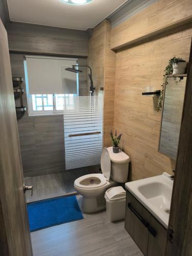 ein Badezimmer mit Toilette und Waschbecken in der Unterkunft Las Palmeras RIKI R in Boca Chica