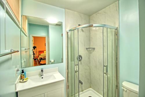 a bathroom with a shower and a sink at Bright Basement & Private Bathroom, free Parking in Vaughan