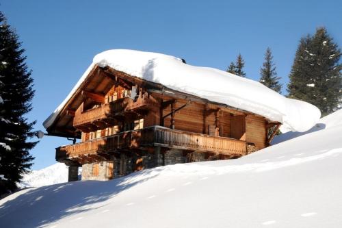 a log cabin with snow on the roof at Brandstatt Alm in Grossdornau