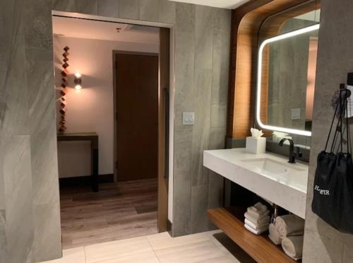 a bathroom with a sink and a mirror at hotel red creek in Visakhapatnam