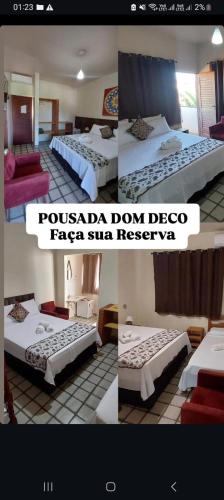 a collage of photos of a hotel room with two beds at Pousada Dom Deco in Praia do Frances