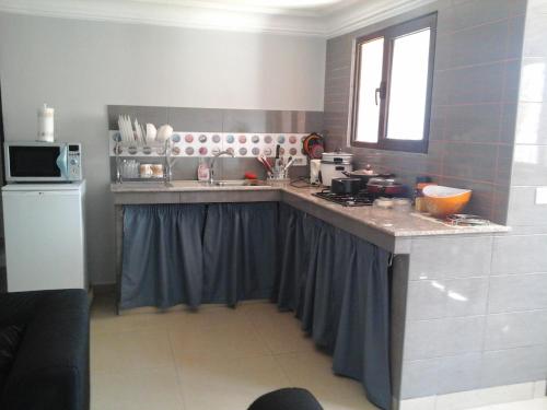 a kitchen with a counter with a sink and a microwave at Tanana Maeva in Antananarivo