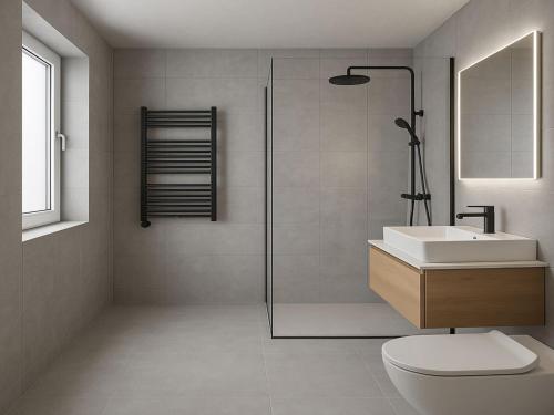 a bathroom with a toilet and a sink and a shower at Holiday home with panoramic view in Kleinvolderberg