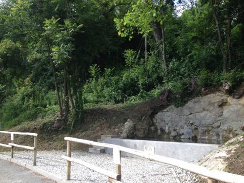 a bench on the side of a hill with trees at B&B Monferrato La Casa Sui Tetti in Murisengo