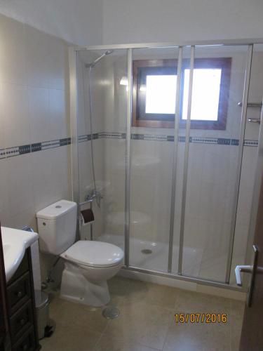 a bathroom with a shower and a toilet and a sink at Vivienda Vacacional la Palmera in Los Cancajos