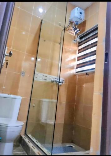 un baño con ducha y WC en TDN Service Apartment, en Benin City