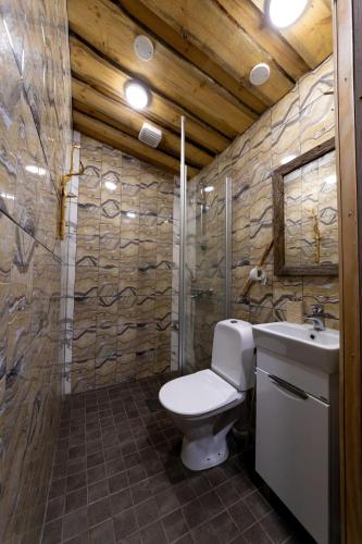 a bathroom with a toilet and a sink at Rock House, Lake Saimaa in Savitaipale