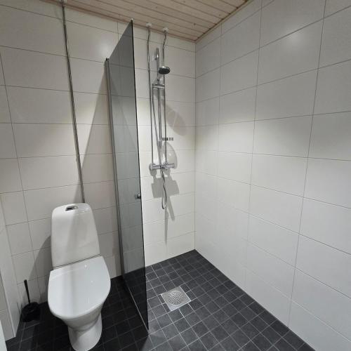 Un baño con inodoro y ducha en Apartment in the center of Rovaniemi, en Rovaniemi