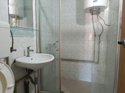 スコピエにあるMlin Balkan Roomsのシャワーと洗面台付きのバスルーム